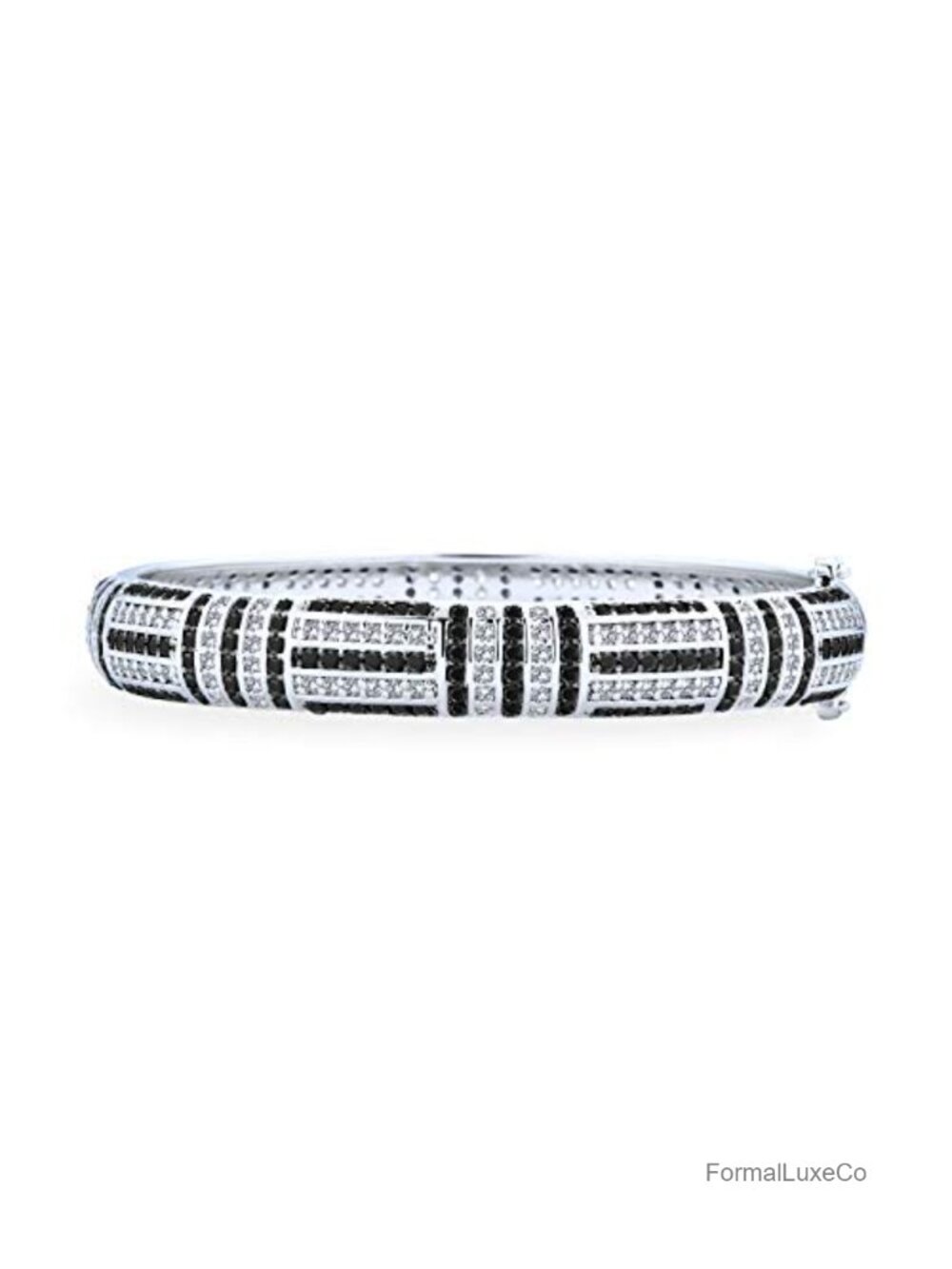 Art Deco Silver Plated CZ Statement Bangle Bracelet Brass